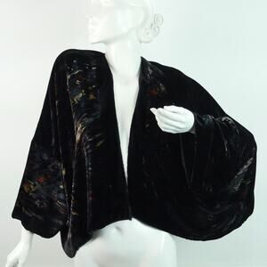 Cocoon House Velvet Kimono Silk Blend Art to Wear Topper Artsy Black Elegant